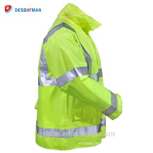 Lime Yellow Hallo Vis ANSI Reflexstreifen Kapuze Wasserdichte Sicherheit Kapuzen Regenjacke Verkehr High Visibility Regenmantel